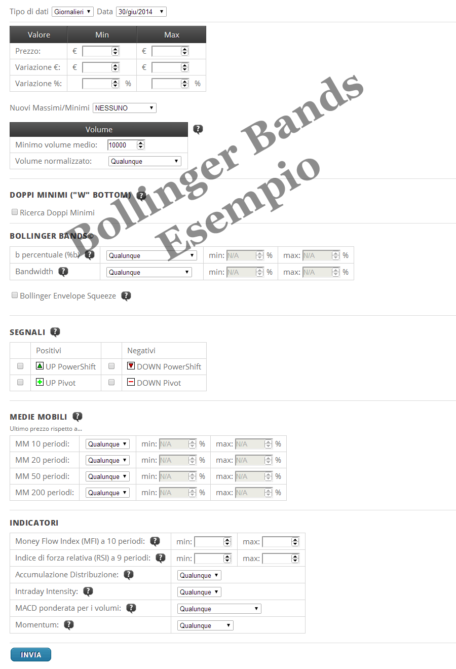 Bollinger bands stocks screener